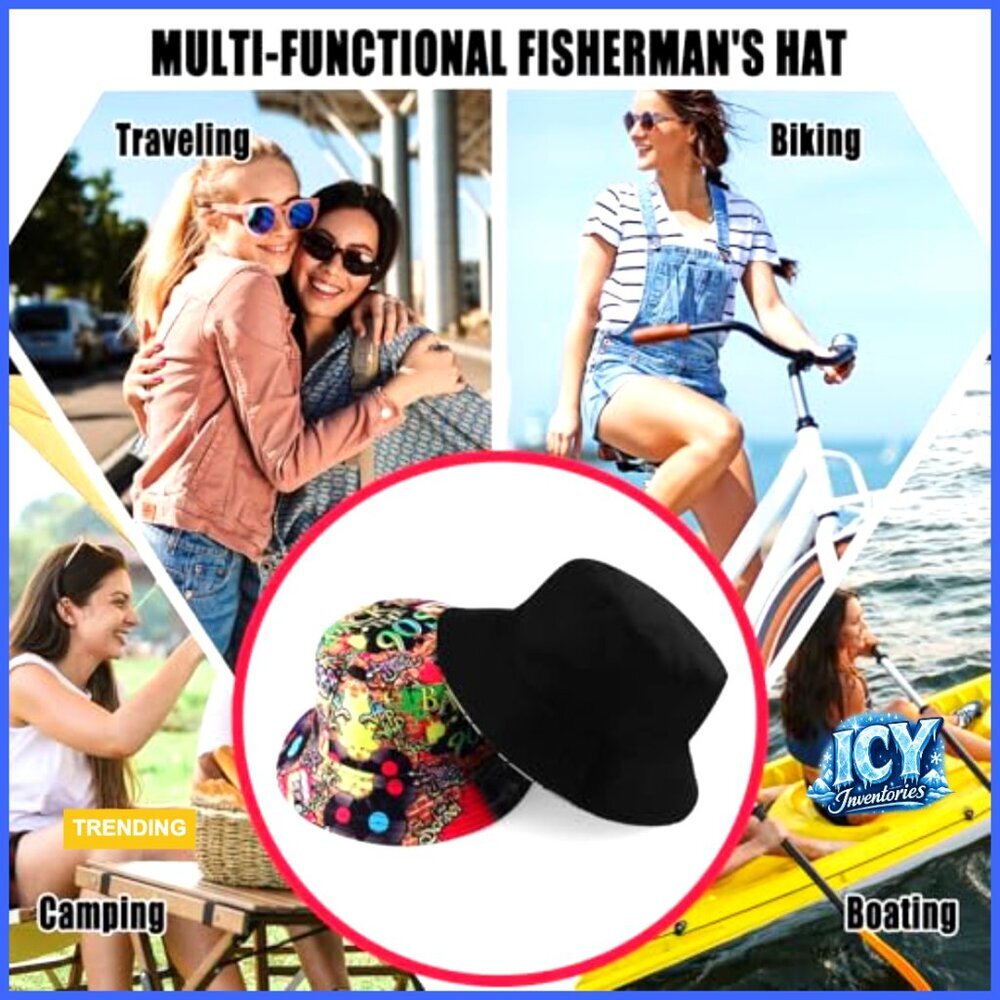 Reversible Cotton Bucket Hat Sun Protection Foldable Travel Beach - Picture 4 of 7